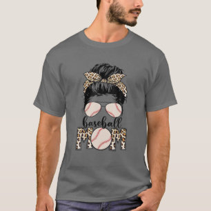 Softball Baseball Mama Muttertag Leopard Messy N T-Shirt