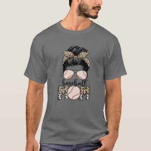 Softball Baseball Mama Muttertag Leopard Messy N T-Shirt