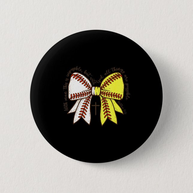 Softball Baseball Mom Bow Christian With Man This  Button (Vorderseite)