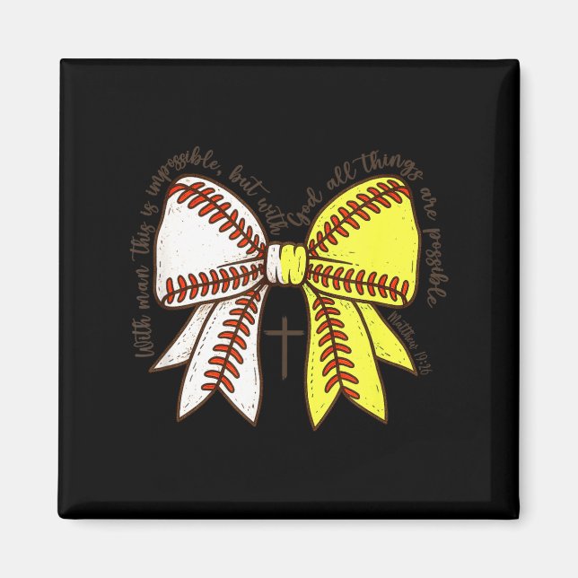 Softball Baseball Mom Bow Christian With Man This  Magnet (Vorne)