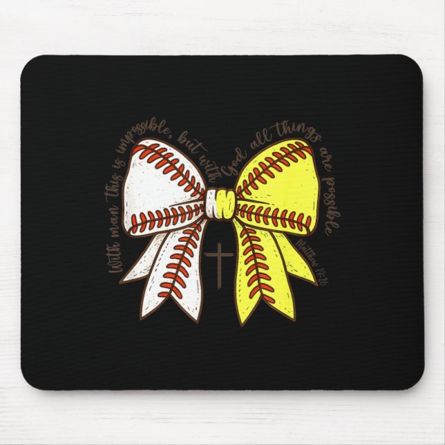 Softball Baseball Mom Bow Christian With Man This  Mousepad (Vorne)