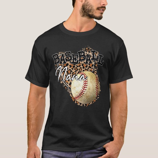 Softball Baseball Nana Leopard Muttertag T-Shirt (Vorderseite)