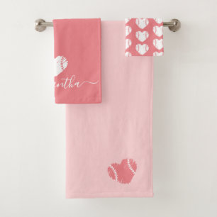 Softball Baseball Personalisiert Pink Girly Badhandtuch Set