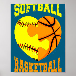 Softball-Basketball-Sport Herz Aktivität Hobby f Poster