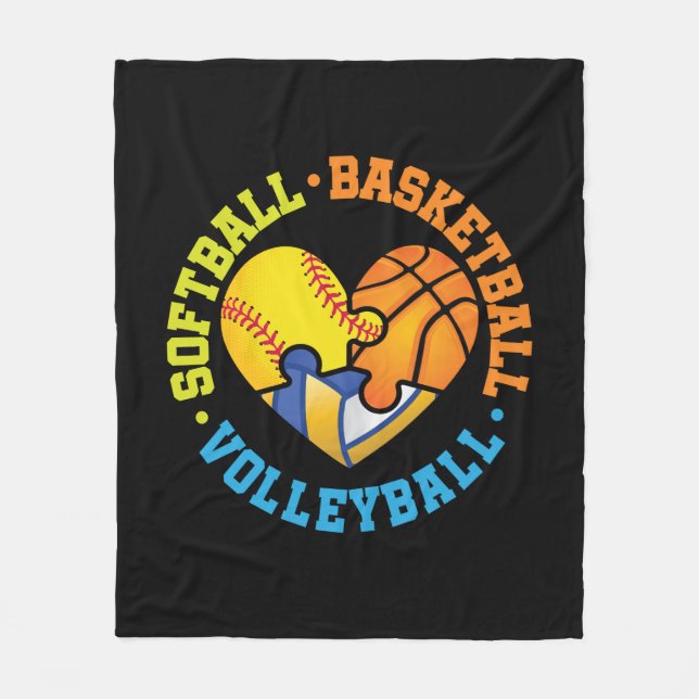 Softball Basketball Volleyball Herz Fleecedecke (Vorderseite)