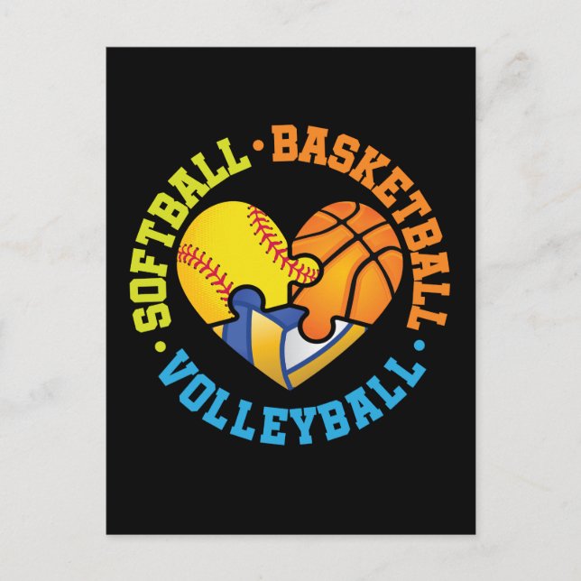 Softball Basketball Volleyball Herz Postkarte (Vorderseite)