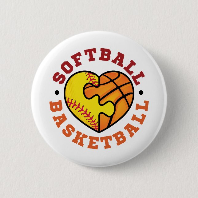 Softball-Basketballherz Button (Vorderseite)