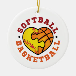 Softball-Basketballherz Keramik Ornament