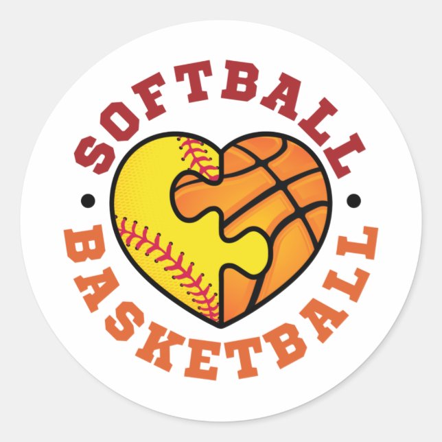 Softball-Basketballherz Runder Aufkleber (Vorderseite)