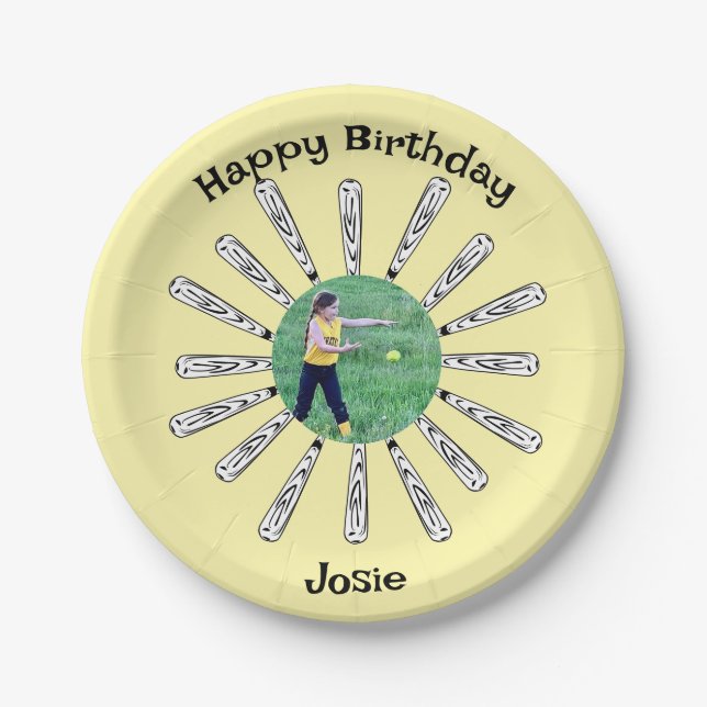 Softball-Bat-Blume Pappteller (Vorderseite)