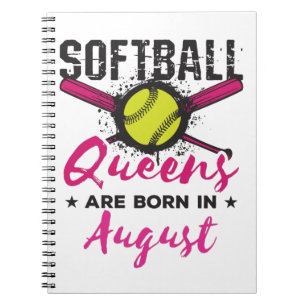 Softball Birthday August Ladys Women Girls Player Notizblock