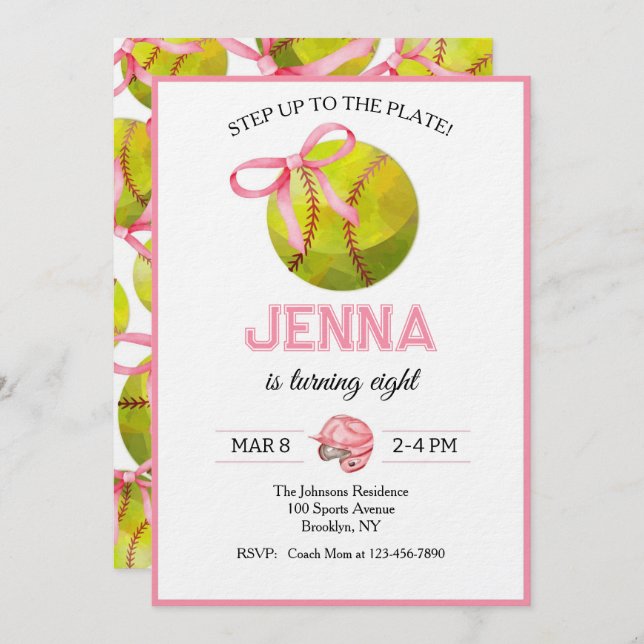 Softball Birthday Einladung (Vorne/Hinten)