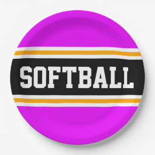 SOFTBALL Bright Pink Black Orange Racing Streifen Pappteller