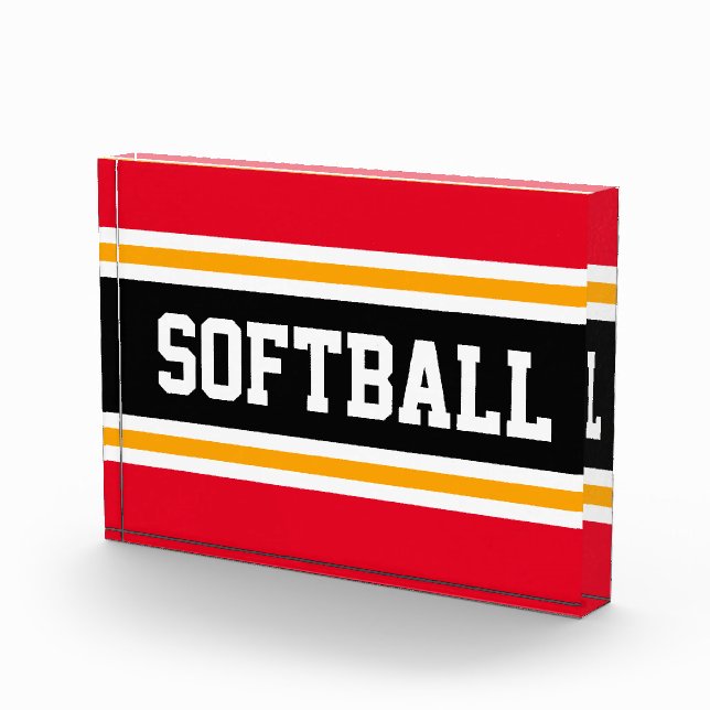 SOFTBALL Bright Red Schwarz-weiß Yellow Strips Fotoblock (Rechts)
