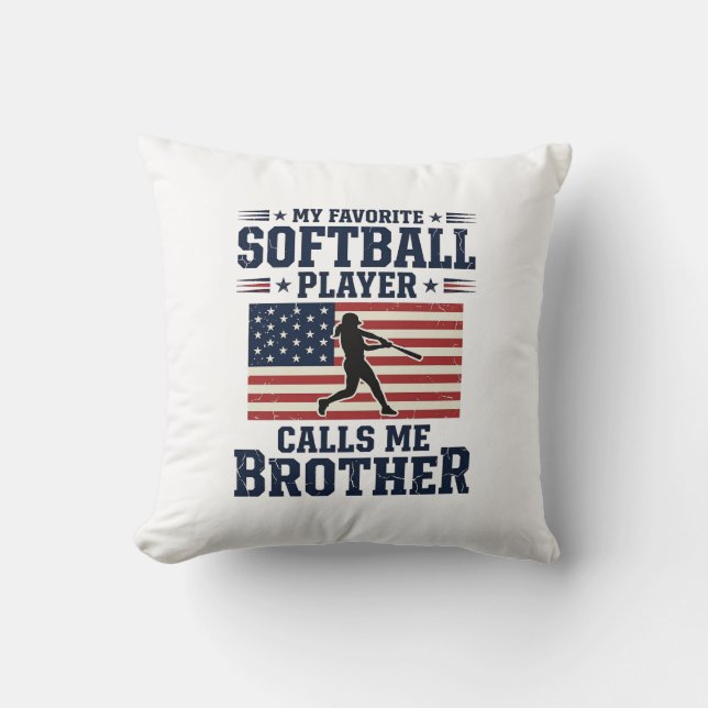 Softball Brother Patriotic Vintage Engraving Shirt Kissen (Vorderseite)
