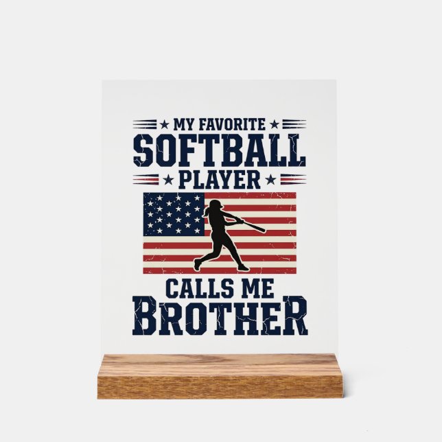 Softball-Bruder-Patriotisches Vintage-Gravur-Shirt Acrylschild (Vorderseite)
