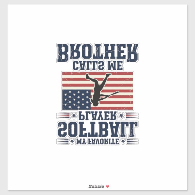 Softball-Bruder-patriotisches Vintage-Gravur-Shirt Aufkleber (Blatt)