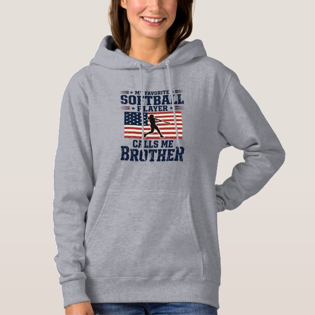 Softball-Bruder-Patriotisches Vintage-Gravur-Shirt Hoodie (Vorderseite)