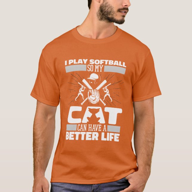 Softball Cat Retro T-Shirt (Vorderseite)