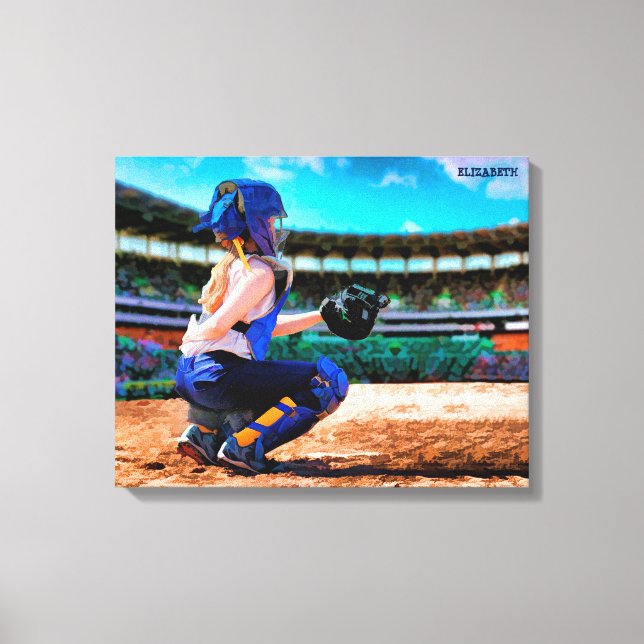 Softball-Catcher und Stadionmalerei Leinwanddruck (Vorderseite)