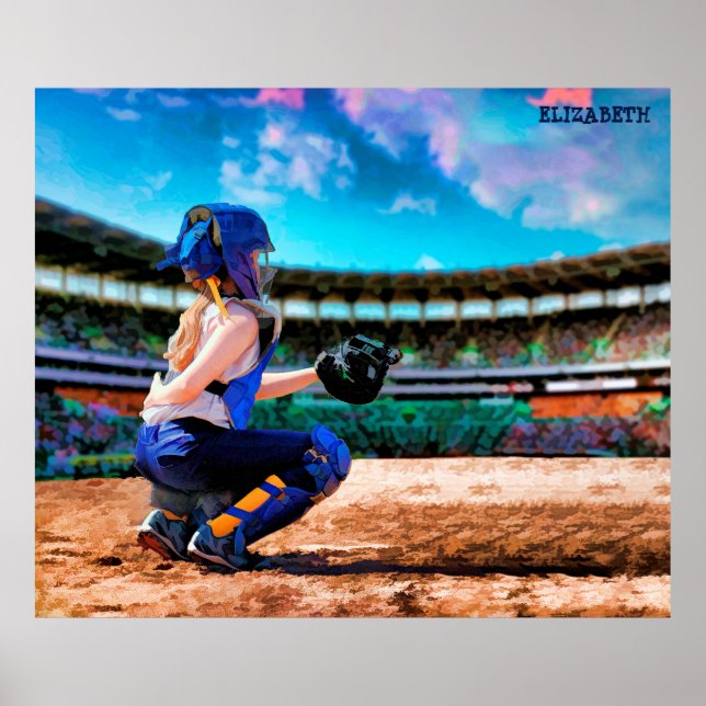 Softball-Catcher und Stadionmalerei Poster (Vorne)