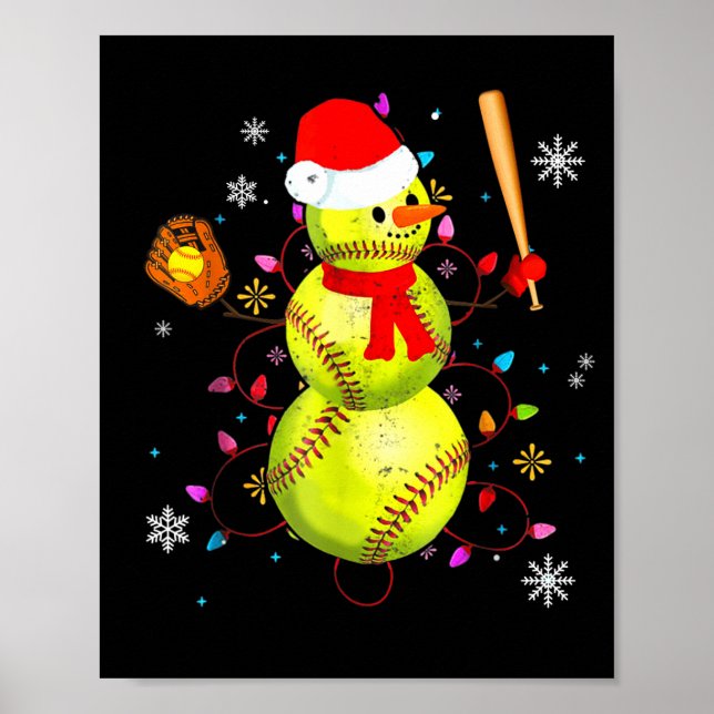 Softball Christmas Funny Softball Snowman Xmas  Poster (Vorne)
