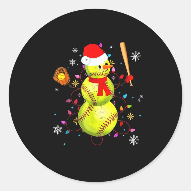 Softball Christmas Funny Softball Snowman Xmas  Runder Aufkleber (Vorderseite)