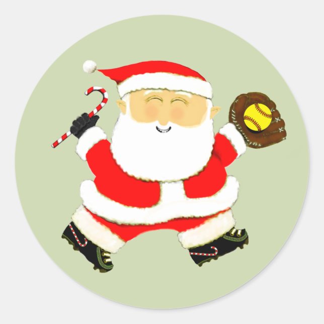 Softball Christmas Runder Aufkleber (Vorderseite)