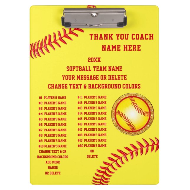 Softball Coach Clipboard, Alle Spieler, Coach, Tea Klemmbrett (Vorderseite)