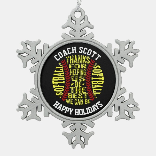 SoftBALL COACH GIFT PERSONALISIERTES Weihnachten Schneeflocken Zinn-Ornament (Vorderseite)