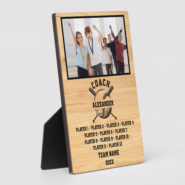 Softball-Coach mit Name und Foto des benutzerdefin Fotoplatte (Seite)