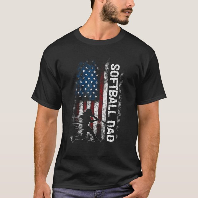 Softball Dad US Flag Tees For Dad Men Patriotic Fa (Vorderseite)