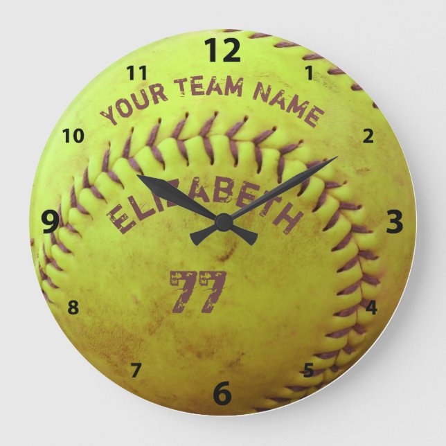 Softball-Dirty Name Team Number Ball Clock Große Wanduhr (Vorderseite)