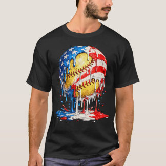 Softball-Drip-Eiscreme Amerikanische Flagge 4. Jul T-Shirt