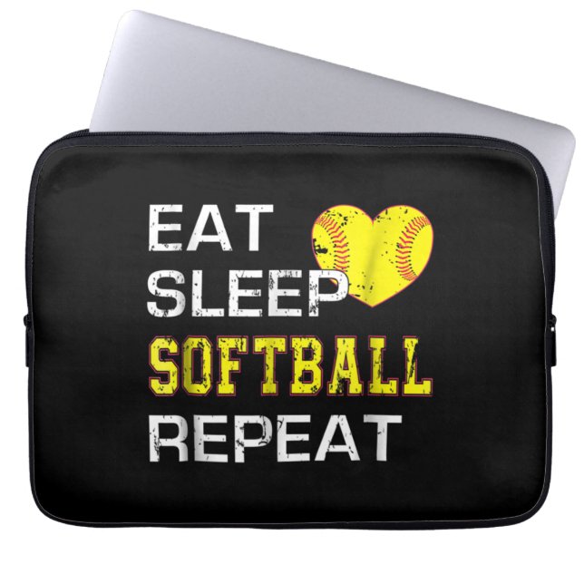 Softball Eat Sleep Softball Wiederholung Laptopschutzhülle (Vorderseite)