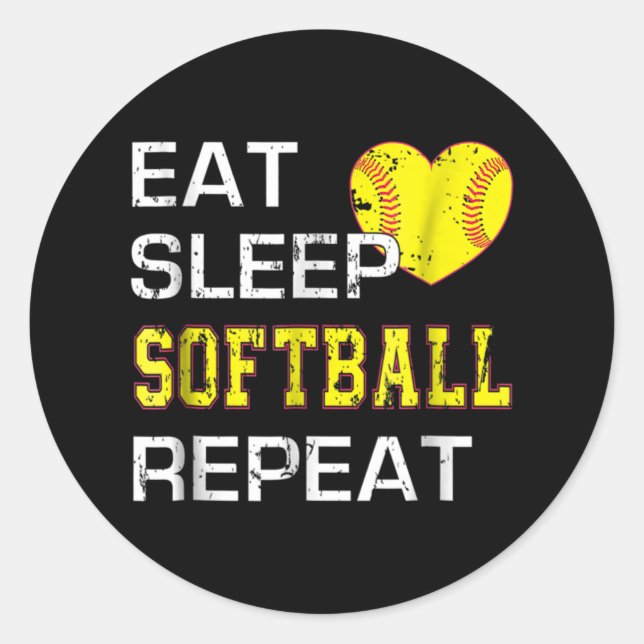 Softball Eat Sleep Softball Wiederholung Runder Aufkleber (Vorderseite)