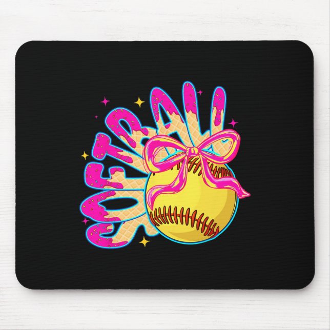 Softball Eiscreme-Tropf Coquette-Schleife Mädchen  Mousepad (Vorne)
