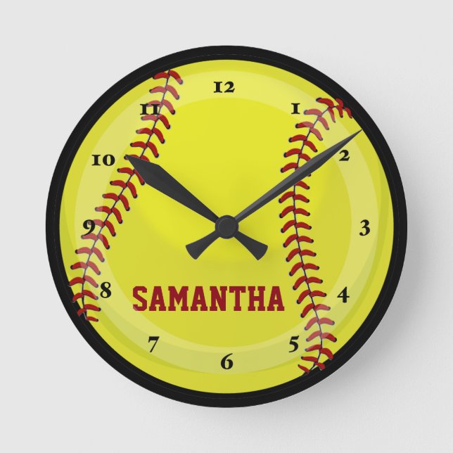 Softball-Fan Runde Wanduhr (Vorderseite)