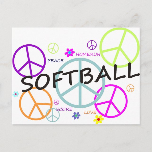 Softball farbige Friedenszeichen Postkarte (Vorderseite)