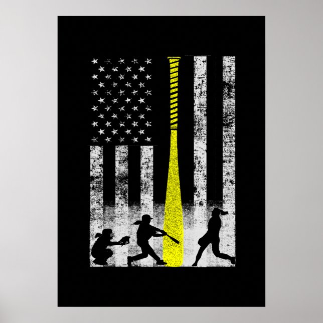 Softball-Flag mit Softball-Spielern Poster (Vorne)