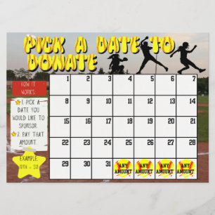 Softball Fundraiser Kalender "Pick a Date Spende" Einladung