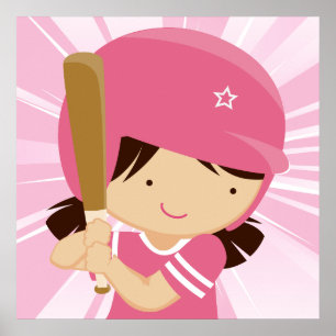 Softball Girl Batter in Rosa und Weiß Poster