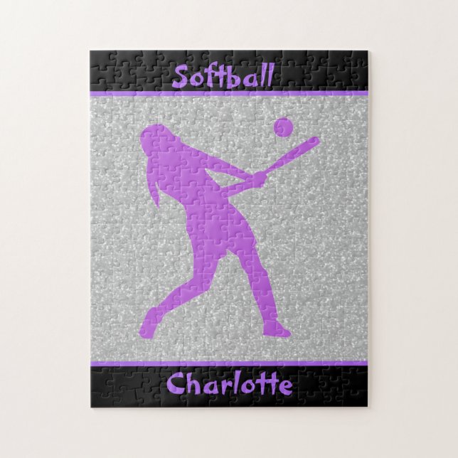 Softball Girls Lila & Silver Sparkle Puzzle (Vertikal)