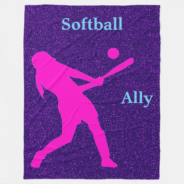 Softball Girls Lila Sparkle Fleece Blanket (Vorderseite)