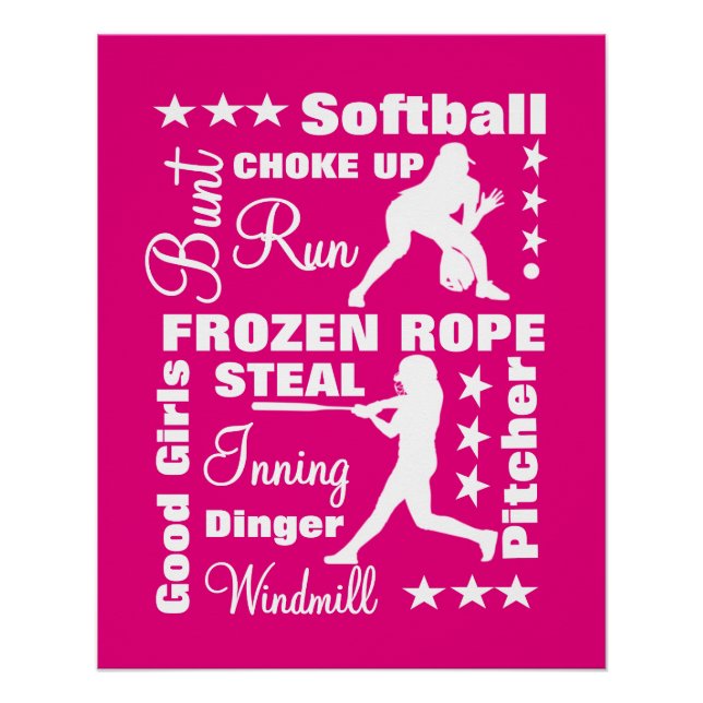 Softball Girls Sportterminoligy Worte Typografie Poster (Vorderseite)