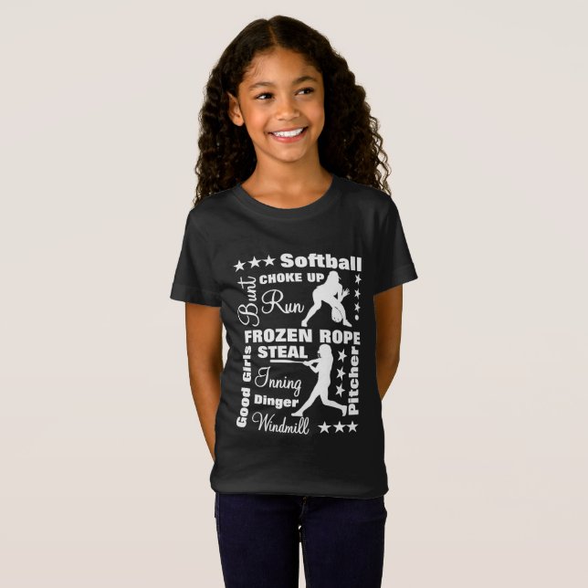 Softball Girls Sportterminoligy Worte Typografie T-Shirt (Vorne ganz)