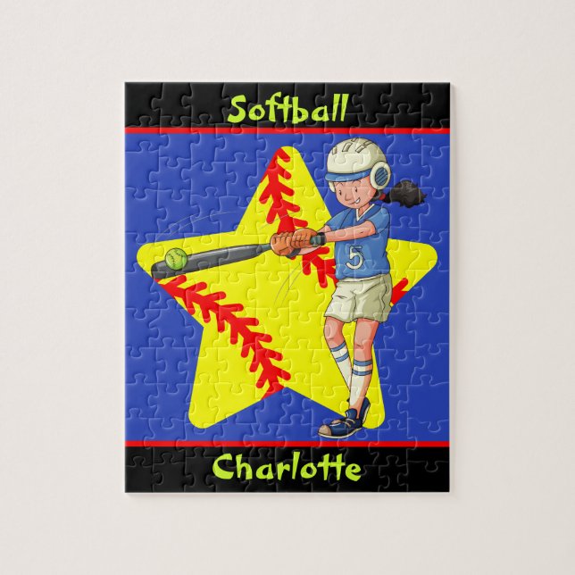 Softball Girls Star Batter Swing Personalisiert Puzzle (Vertikal)