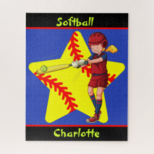 Softball Girls Star Batter Swing Personalisiert Puzzle