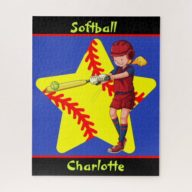 Softball Girls Star Batter Swing Personalisiert Puzzle (Vertikal)