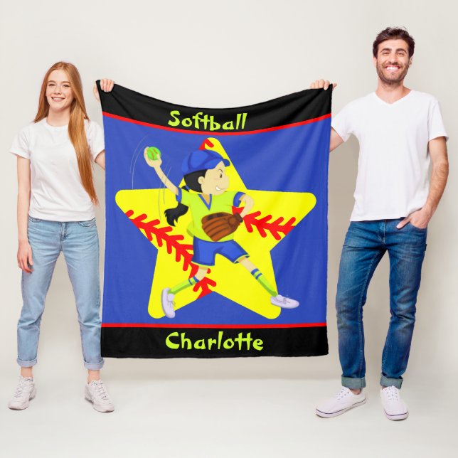 Softball Girls Star Pitcher Personalisiert Fleecedecke (Beispiel)